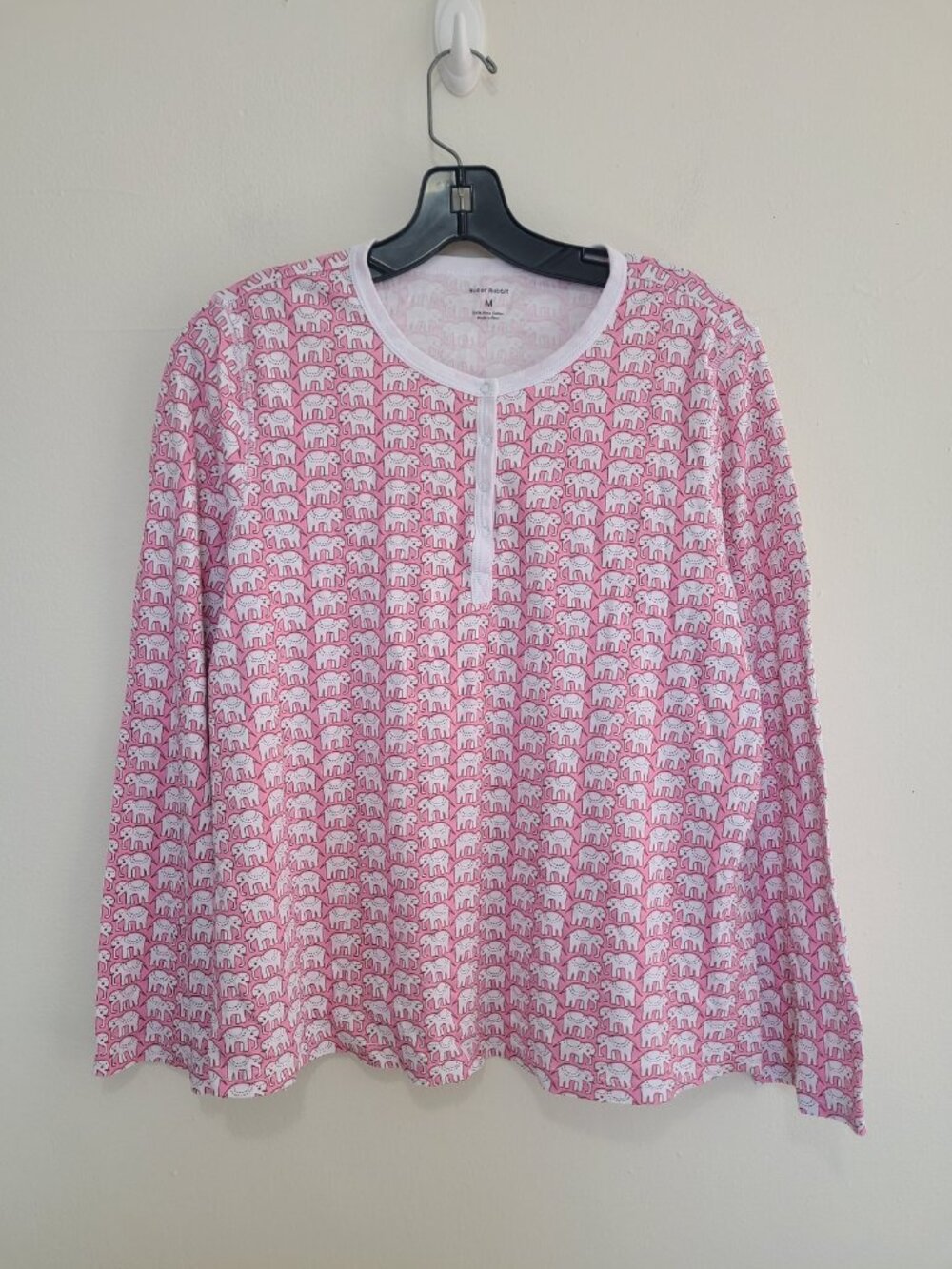 Roller Rabbit Hathi Elephant Pink Pima Cotton Henley Pajama Top Womens M